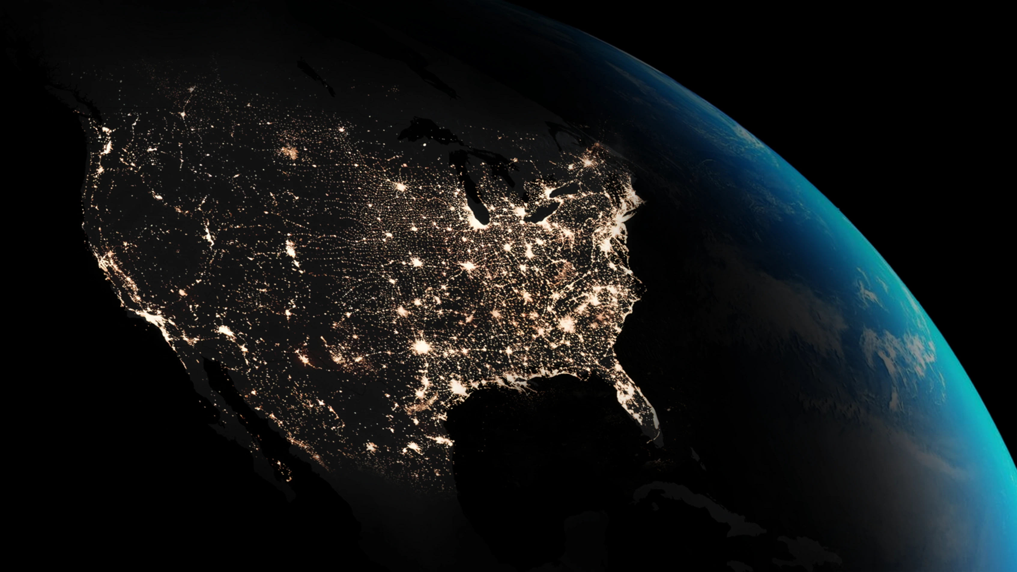 Earth at night with lights on